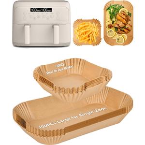 200PCs Air Fryer Paper Liners for Bella 4 QT TriZone Airfryer,100PCs Large for Single Zone, 100PCs Small for Dual Basket, Nonstick Disposable Parchment Paper Baking Inserts Accessories, Free of Bleach