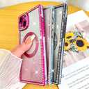 Fiyart Designed for iPhone 15 Case,Compatible with MagSafe Love Hearts Plating Soft Slim TPU Sparkle Rhinestone Glitter Shockproof Phone Bumper for Women Girls 6.1"-Hot Pink