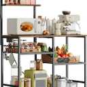 Huuger 39.4 Inch Bakers Rack with Power Outlets, Kitchen Microwave Stand with Storage, Coffee Bar with 4 Hooks, 3-Level Height Open Shelves, Rustic Brown