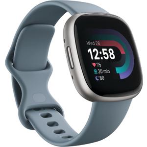 Fitbit Versa 4 Fitness Smartwatch with Daily Readiness, GPS, 24/7 Heart Rate, 40+ Exercise Modes, Sleep Tracking and more, Waterfall Blue/Platinum, One Size (S & L Bands Included)