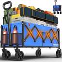 35" L Extra Long Wagons Carts Foldable, 360LBS Heavy Duty Collapsible Wagon with Wheels, Folding Wagon Portable Utility Cart for Groceries, Shopping, Camping, Sports