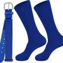 2 x Teen Youth Baseball Socks Boys Teens Softball Socks and Belt Set for Baseball,Soccer.(1 Sock with 1 Belt). (Medium, Blue)