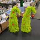 Set of 2 Christmas Table Tree Decor  12.5'' Lighted Green Plush Christmas Tabletop Mini Tree Decorations with Red Balls Stars, Indoor Xmas Home Decor for Table Office Mantle