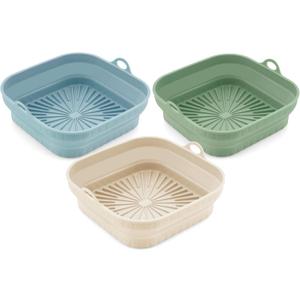 3 Pack Silicone Air Fryer Liners Reusable Emptycolor 8 Inch Square Silicone Liners for Air Fryer Basket, Non-Stick Heat Resistant Airfryer Silicone Pot Basket for 3QT6.8QT, Oven & Microwave