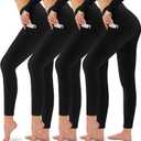 3 x CAMPSNAIL 4 Pack Leggings for Women - High Waisted Tummy Control Yoga Pants for Workout Gym Black Leggings Plus Size Dance, M