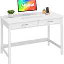 4NM 39.4" Computer Desk with Drawer, Morden White Home Office Desk, Study Writing Table with Storage for Small Spaces,Vanity Desk Makeup Table for Bedroom - White