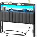 Rolanstar Headboard for Full Size Bed with Storage, 60,000 DIY Color of LED Light, Head Board with USB & Type C Port, Height Adjustable, Black Upholstered Cabeceras de Cama Comfortable Modern, Stable