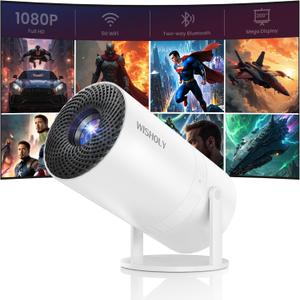 WISHOLY Mini Projector with WiFi and Bluetooth, Portable Movie Projector with 180 Rotatable, 1080P HD Supported, Auto Vertical Keystone, Compatible with Smartphone, TV Stick, Laptop, HDMI, USB