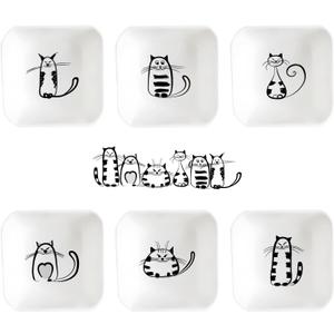 BigNoseDeer Super Cute Cat Ceramic Sauce Dish,Mini Side Seasoning Dish,Condiment Dishes,Sushi Soy Dipping Bowl,Snack Serving Dishes,Meow Porcelain Small Saucer Set(Set of 6) (3 inches, Blue)