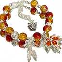 WETMT Maple Bracelet for Women Red Beaded Maple Leaf Bracelet Thanksgiving Maples Fall Charm Bracelet Red Crystal Maples Leaf Strand Bracelet Autumn Party Jewelry