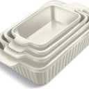 COOK WITH COLOR Casserole Dishes for Oven, Porcelain Baking Dishes, Ceramic Bakeware Sets of 4, Rectangular Pans Handles for Baking Cake Kitchen (Cream)