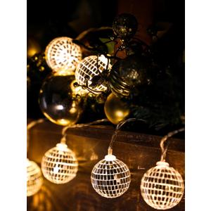 BBTO LED Disco Ball String Light Battery Powered Mirror Balls Ornaments for Outside Backyard Porch 70s 80s Disco Party Supplies(1.18 Inch,Warm Silver)