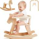 labebe - Wooden Rocking Horse, Baby Wooden Ride On Toys for 12M+, Classic Rocker Toy with Removable Fence, Toddler Riding Toy Indoor/Outdoor, Nursery Birthday Gift (Natural)