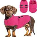Queenmore Soft Fleece Dog Jacket, Warm Winter Dog Clothes with Leash Hole, Dachshund Sweaters for Small Dogs Cats Boy or Girl (Pink, S)