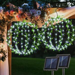 Solar Powered Hanging Iron Sphere Lights with Artificial Greenery  12Inch 120 LED Waterproof Outdoor Decor Ball Light with Timer & 8 Modes  2 Pack for Garden, Christmas, Weddings (Cool White)