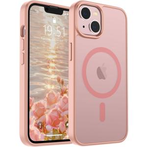 SUPFINE Magnetic for iPhone 14 Case & iPhone 13 Case (Compatible with MagSafe) (Military Grade Drop Protection) Slim Translucent Matte Shockproof Phone Cover,Pink