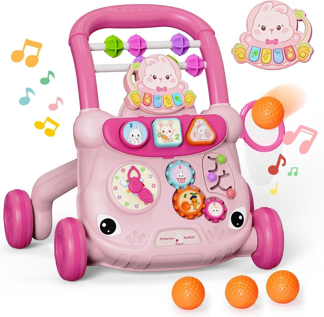 Baby Walker Toys,Push Walker for Boys & Girls Learning to Walk,Sit to Stand Early Educational Toys,Activity Center for Infant,Christmas Birthday Gift for Toddler 6-18 Months,Pink