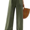 Feiersi Womens Casual Wide Leg Pants High Waisted Button Down Straight Long Trousers Palazzo Pants (Green, XS)