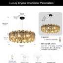 Luxury K9 Crystal Chandelier Modern Round Easy Install Ceiling Hanging Pendant Light Fixture for Dining Living Room Kitchen Island Entryway Foyer D 23.6in Black 8-Lights