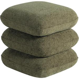 Get Set Style 360 Swivel Linen Ottoman, Modern Upholstered Foot Stool, Multifunctional Vanity Chair Accent Stool for Small Space, Living Room, Bedroom, Entryway, Olive Green, 17.3"D x 17.3"W x 17.7"H
