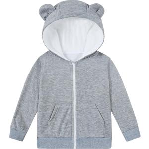 Vieille Baby Toddler Fleece Hooded Jacket Boys Girls Cute Bear Ear Zip Up Outerwear 1-5 Years (Gray)