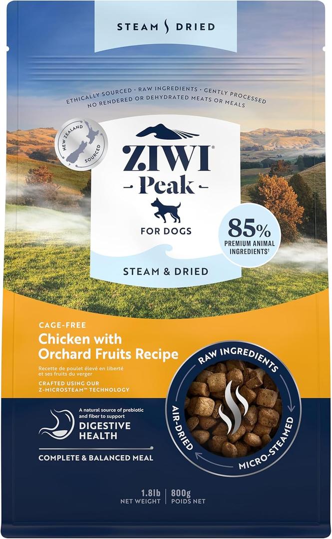 ZIWI Peak Steam & Dried Dog Food - Cage-Free Chicken w/Fruits - High Protein, Low Carb, All Breeds & Lifestages, for Digestive Health (28.8oz) (1.8 Pound (Pack of 1))