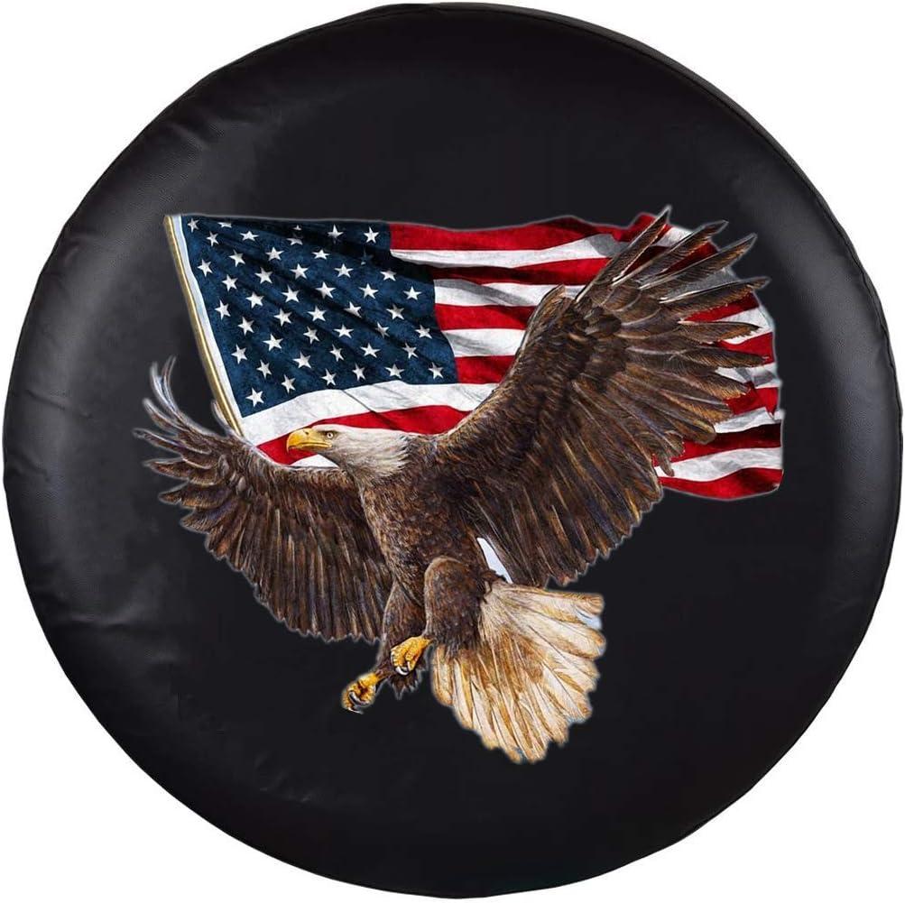 Spare Tire Cover, Wheel Cover with American Eagle USA Flag PVC Leather Waterproof Dust-Proof Universal Fit for Jeep Trailer RV SUV Camper Vehicle (18 Inch)