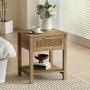 Rattan Nightstand Set of 2, Natural Style Night Stand with Drawer and Open Shelf, Perfect as a Side Table for Bedroom Small Spaces Office, Retro Brown
