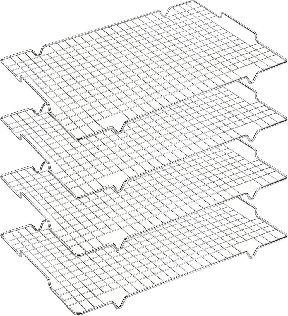 HULISEN 4 Pack 304 Stainless Steel Cooling Rack - 16" x 10" Baking Rack with Handle fits Half Sheet Pan, Wire Cookie Cooling Racks for Baking, Roasting, Grilling, Drying, Oven Safe, Dishwasher Safe