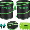 VIVOSUN 30-Gallon Collapsible Trash Can, Reusable Pop-Up Garden Bag with Hard-Shell Bottom, Leaf Scoops and Gloves, Yard Waste Container for Lawn Care and Camping, 2-Pack