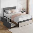 GAOMON Full Size Bed Frame with Headboard & 2 Storage Drawers, Upholstered Full Platform Bed Mattress Foundation with Steel Slats Support, Noise-Free, Easy Assembly & No Box Spring Needed, Grey