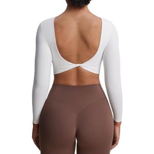 Aoxjox Long Sleeve Crop Tops for Women Emma Twist Back Workout Cropped T Shirt Top (Medium)