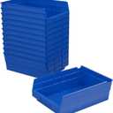 Akro-Mils 30150 Plastic Shelf Bins, Heavy Duty Storage Bins for Garage, Closet, and Drawer Organization, 12" x 8" x 4", Blue, 12-Pack