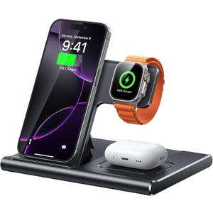EXW [2024] Upgraded Wireless Charger, 3 in 1 Charging Station for Apple Devices,Wireless Charger Stand for iPhone 16 15 14 13 12 11 Pro Max XR XS 8,Apple Watch and AirPods(18W PD Adapter Not Included)