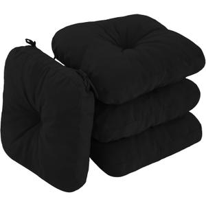 Outdoor Chair Cushions, Outdoor Seat Cushions for Patio Furniture Waterproof with Ties, Replacement Tufted Patio Chair Pads, 19x19x5 inches Set of 4, Black