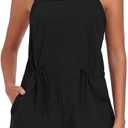 Womens Short Overalls Adjustable Strap Drawstring Waist Sleeveless Shorts Jumpsuits Summer Beach Vacation Jumpers (Black, XL)