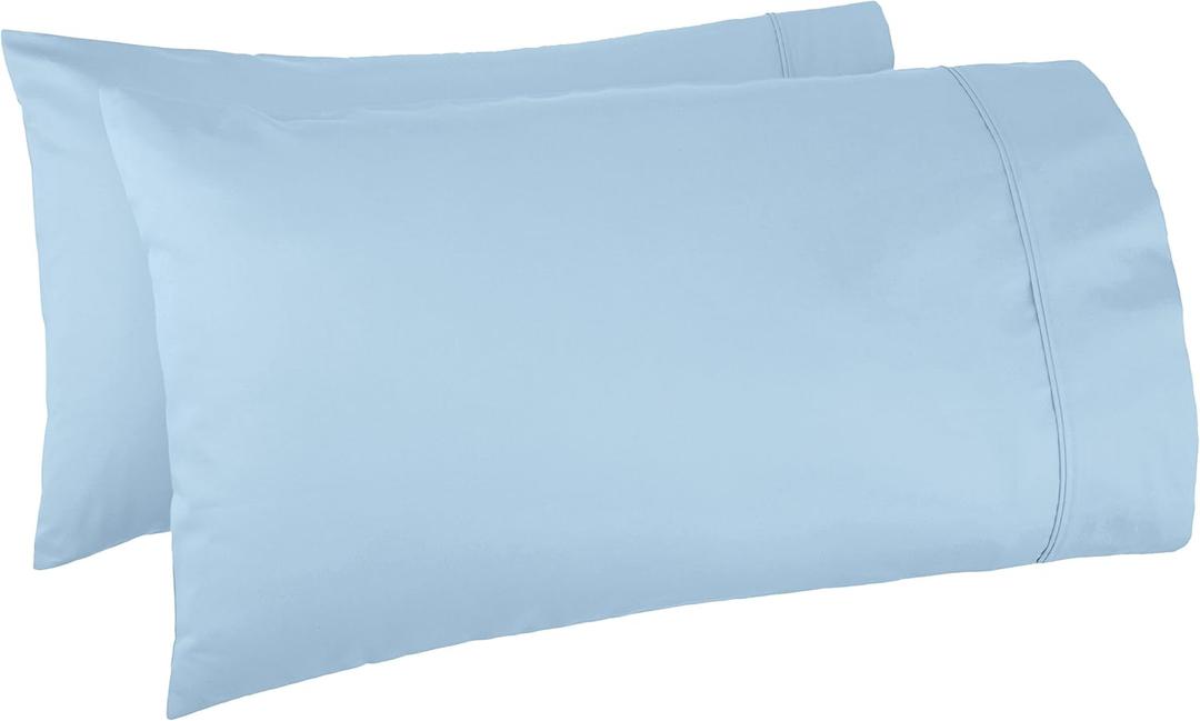 Amazon Basics 400 Thread Count 100% Cotton Pillow Cases, Sateen Weave, King Size, 40" x 20", Smoke Blue, Set of 2