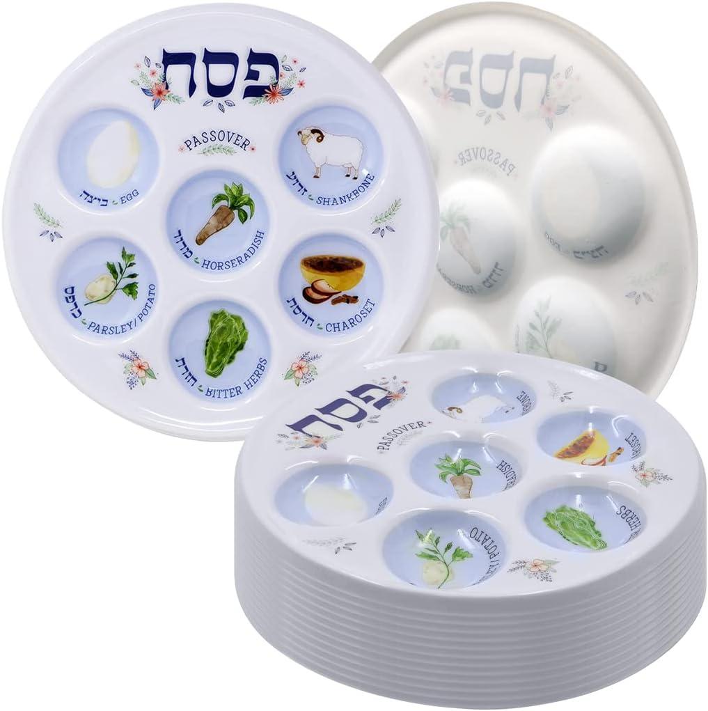 The Dreidel Company Classic Seder Plate Disposable Passover Seder Plate, 25-Pack Deluxe Quality Plastic 10" Disposable Plates