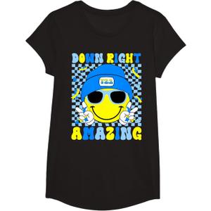 Down Right Amazing T21 Down Awareness Smile Face Boy Girl T-Shirt, Size S