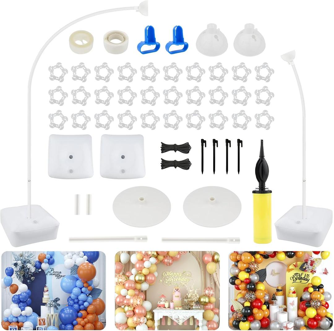 Balloon Arch Stand Kit 9.35FT & 6FT with Base Half Curve Balloon Arch Frame for Parties, Reusable Sturdy Floor Standing Holder for Balloon Garland Decoration (White)