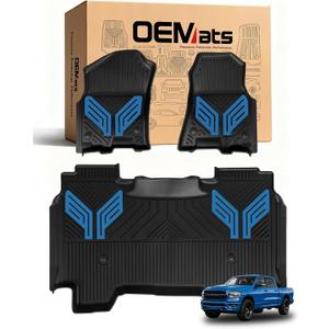 Premium Color TPE Floor Mats for Ram 1500 Crew Cab 20192024 | Bucket Seats | All-Weather Custom Fit Floor Liners Full Set | Hydro Blue Wing Design | No Rear Under-Seat Storage (Not Classic)