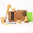 Wooden Dish Brush Set | 4 Kitchen Washing Up Brushes & One Replacement Head | Bamboo & Natural Fibers | Eco Friendly Wooden Pot Brush Scourer Scrubber Sponge Alternative