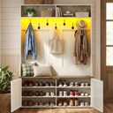 VASAGLE Hall Tree with Bench and Shoe Storage, 5-in-1 Coat Rack with Shoe Bench, Adjustable LED Light, 7 Double Hooks, Farmhouse Entryway Furniture, Rustic White UHSR653WJ03S