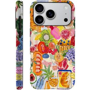Case Compatible with iPhone 17 Pro,Fall Prevention Hybrid 2-Layer Hard Shell Phone Cover for Girls Boys,Fruit Collage