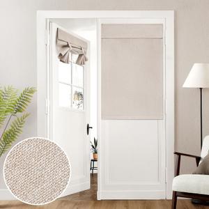 HOMEIDEAS 100% Natural Linen Blackout French Door Curtains, Privacy Door Window Curtains, 30 X 40 Inch Room Darkening Blinds, Thermal Insulated Shades for Bedroom, 1 Panel