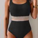 B2prity Women's Ribbed Tummy Control One Piece Swimsuit Slimming Bathing Suit Scoop Neck High Waisted Swimwear, XXL