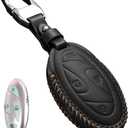 Genuine Leather Compatible with Hyundai Key Fob Cover fit 2025 Elanrtra Sonata Ioniq Santa Fe Santa Cruz Tucson 5 Buttons Accessories Keychains (Black)