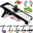 VEKAYA Mandoline Slicer for Kicthen,Adjustable Vegetable Slicer,Food Chopper,Potato Slicer,Mandolin,Tomato Slicer,Veggie Cutter,Stainless Steel Professional with Safety Gloves (Black/Silver)