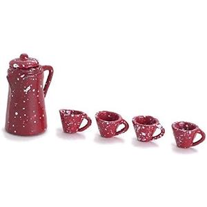International Miniatures by Classics Dollhouse Miniature Red Spatterware Coffee Pot and Cups