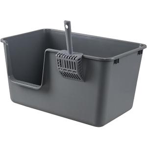 High Side Plastic Cat Litter Box, Large Cat Litter Box Basin, Gray